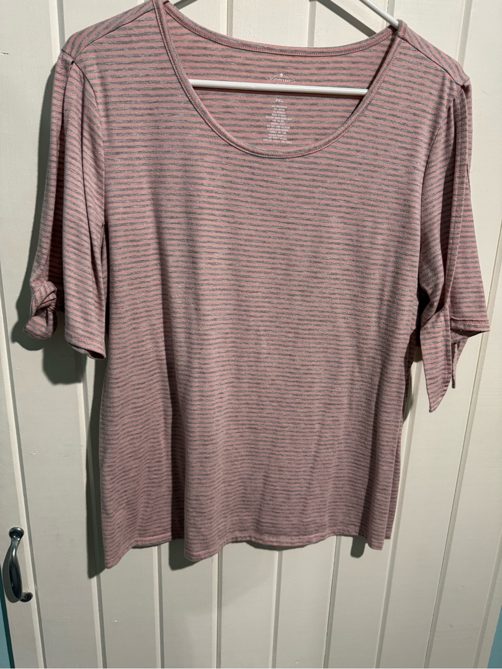 St. John's Bay Pink and Gray Striped Short-Sleeve Top